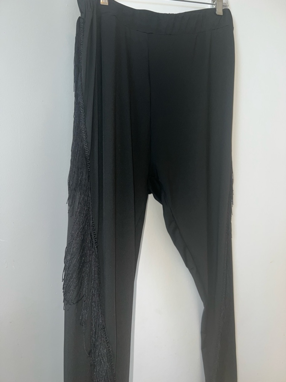 Black Fringe Detail Stretch Pants